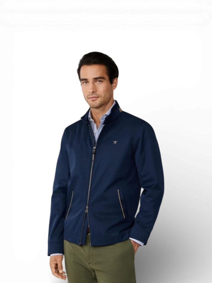 Donkerblauwe jas met rits Hackett