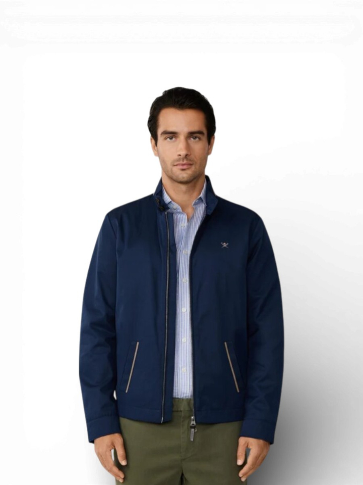 Donkerblauwe jas met rits Hackett