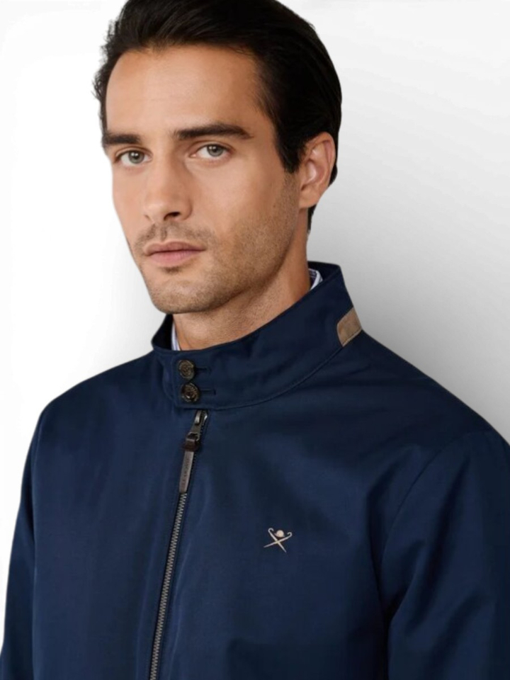 Donkerblauwe jas met rits Hackett