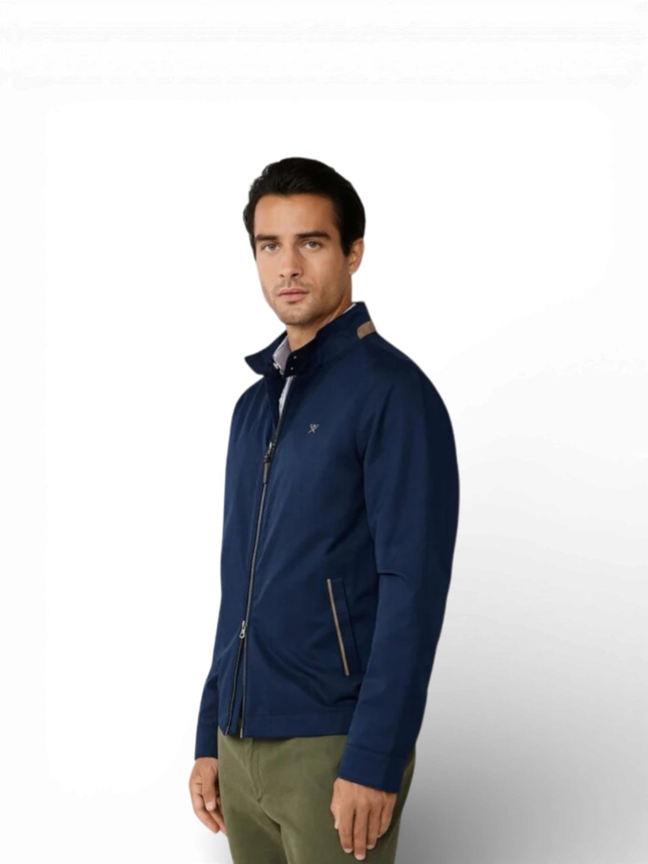 Donkerblauwe jas met rits Hackett