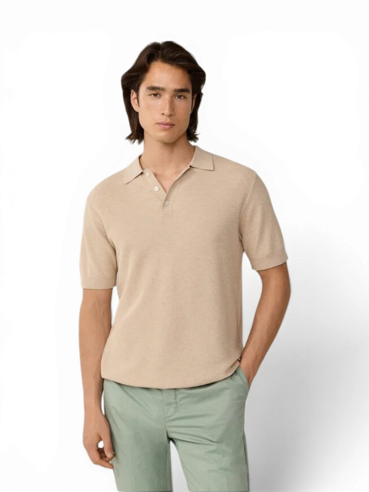 Beige polo korte mouw met structuur Hackett