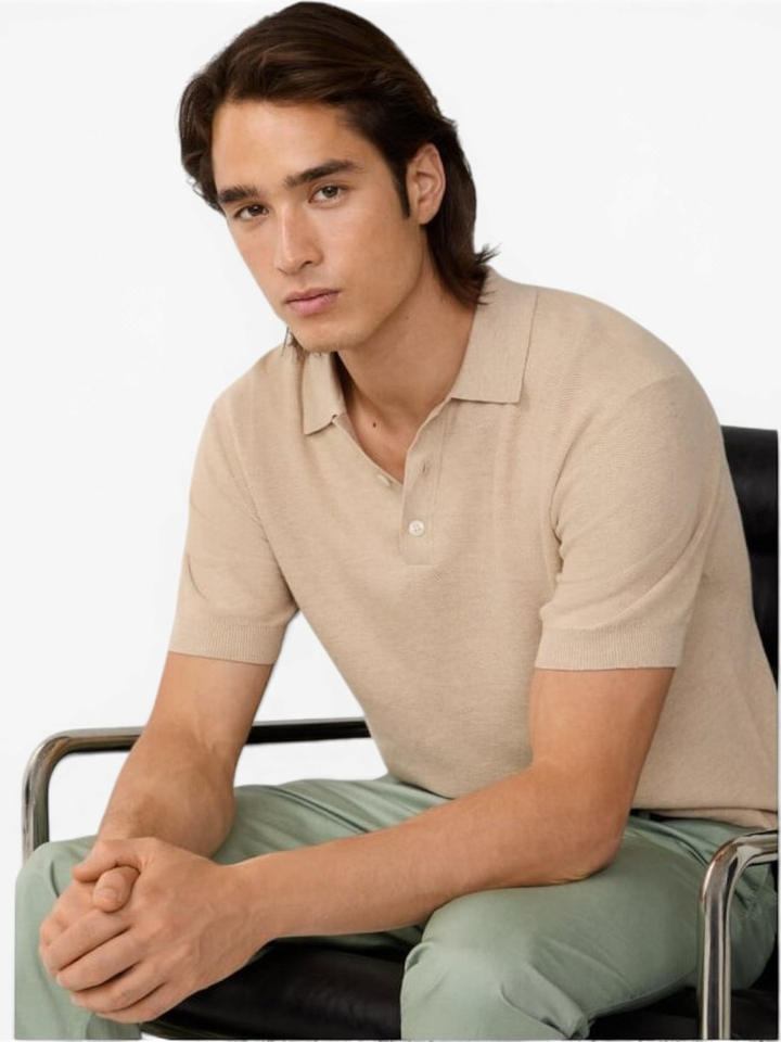 Beige polo korte mouw met structuur Hackett
