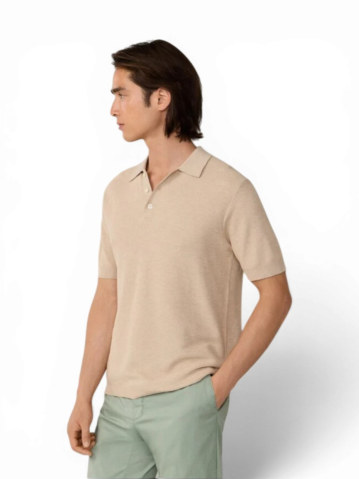 Beige polo korte mouw met structuur Hackett