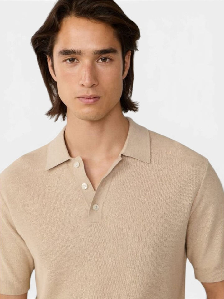 Beige polo korte mouw met structuur Hackett