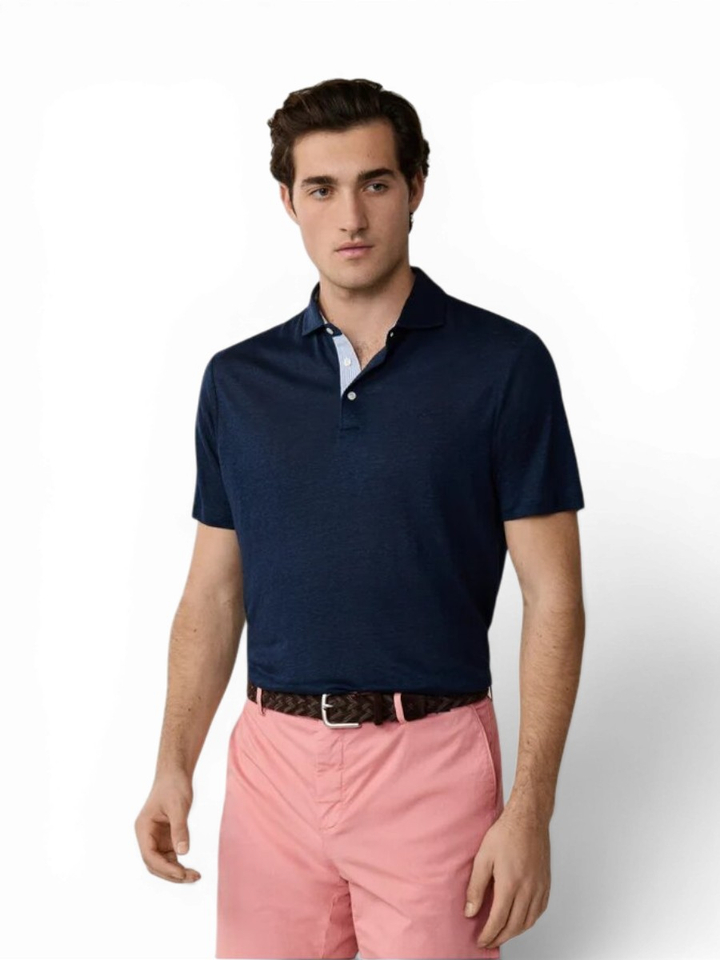 Blauwe linnen polo Hackett 