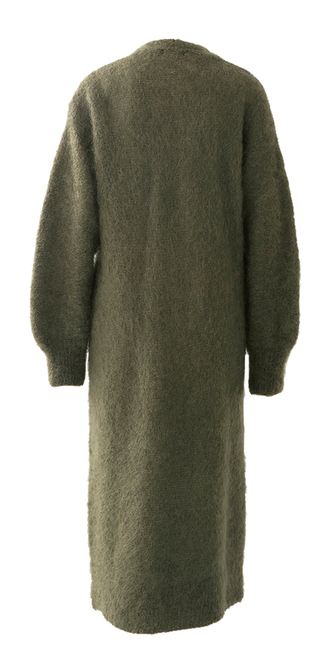 Olijfgroene lange gilet in mohair Alma Giul 