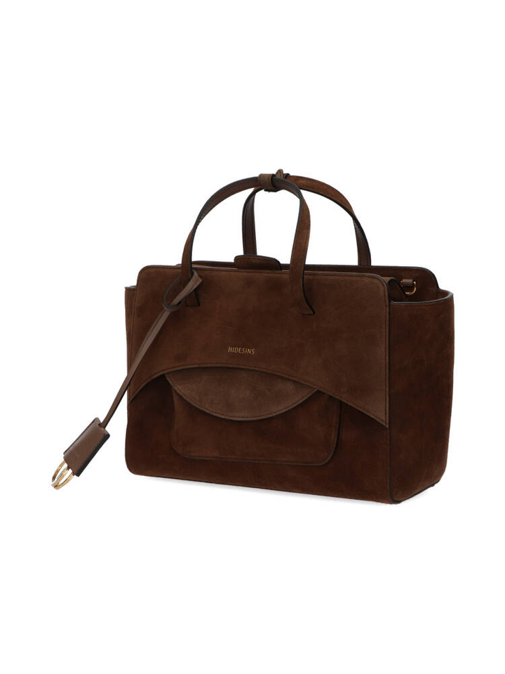 Suede chocolat handtas Flap M Hidesins 