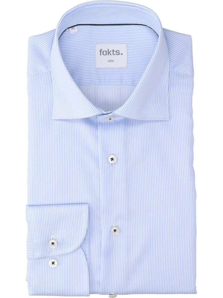 Lichtblauw en wit gestreept katoenen hemd (slim fit) met lange mouwen Evo Fakts