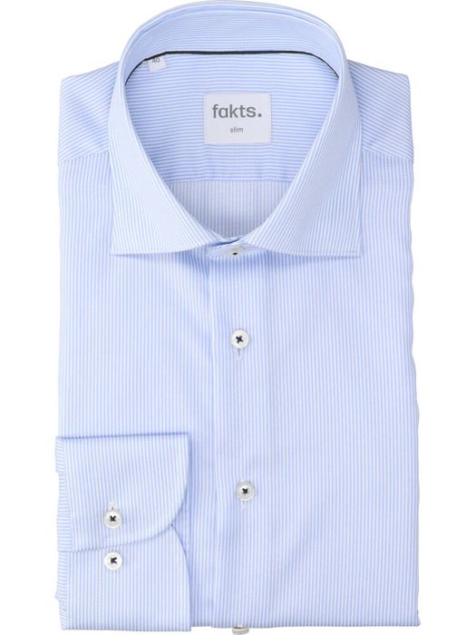 Lichtblauw en wit gestreept katoenen hemd (slim fit) met lange mouwen Evo Fakts