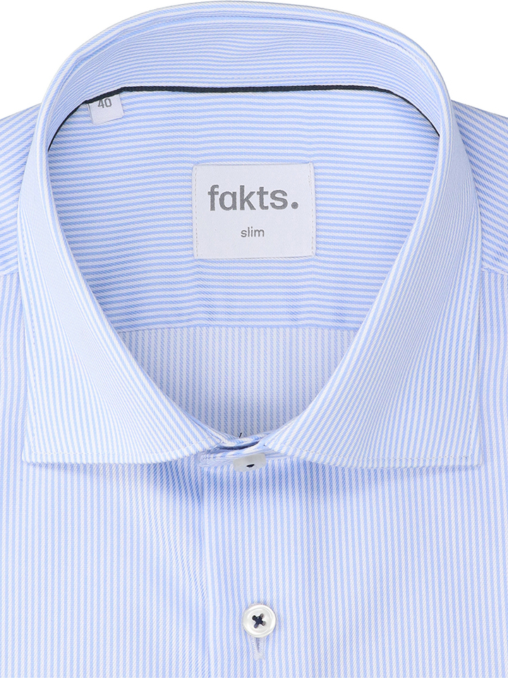 Lichtblauw en wit gestreept katoenen hemd (slim fit) met lange mouwen Evo Fakts