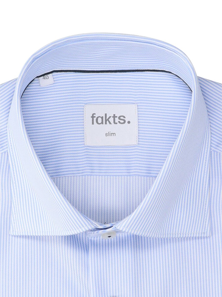 Lichtblauw en wit gestreept katoenen hemd (slim fit) met lange mouwen Evo Fakts