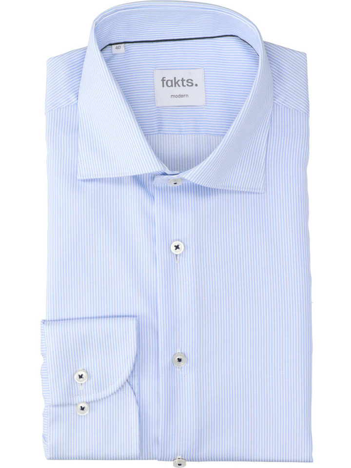 Lichtblauw en wit gestreept katoenen hemd (regular fit) met lange mouwen Evo Fakts