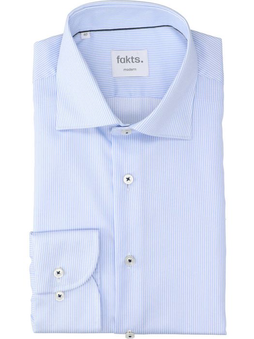 Lichtblauw en wit gestreept katoenen hemd (regular fit) met lange mouwen Evo Fakts
