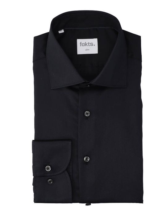 Zwart katoenen hemd (slim fit) met lange mouwen Evo Fakts