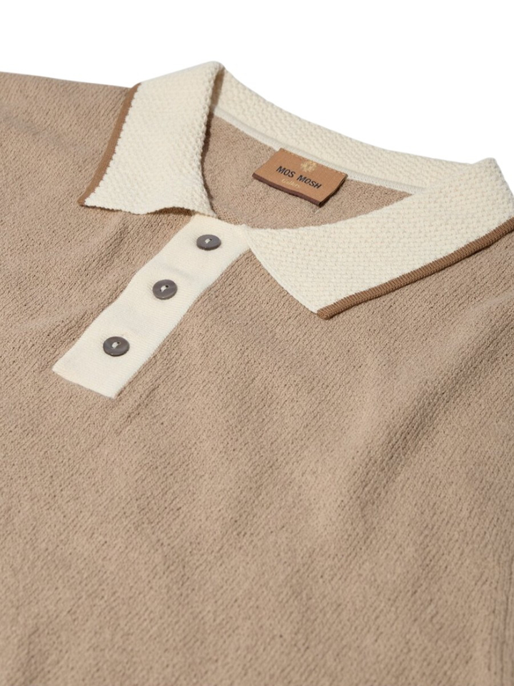 Beige polo met structuur Mos Mosh