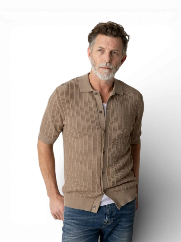 Beige gebreide polo met knoopsluiting Mos Mosh