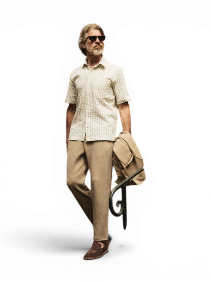 Beige katoenen hemd (regular fit) met strepen en korte mouwen Mos Mosh