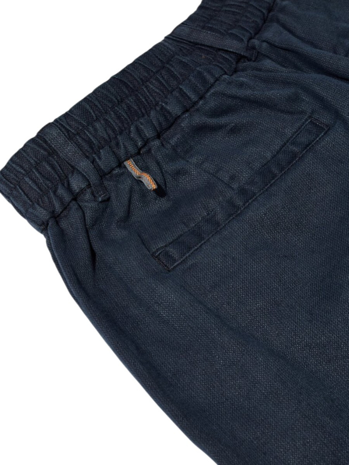 Donkereblauwe broek met bandplooi in linnen en katoen  Mos Mosh 