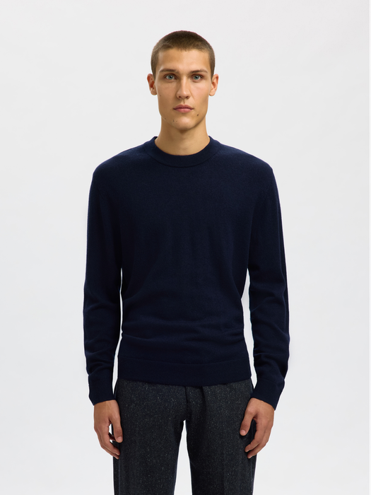 Donkerblauwe pull met ronde hals Selected