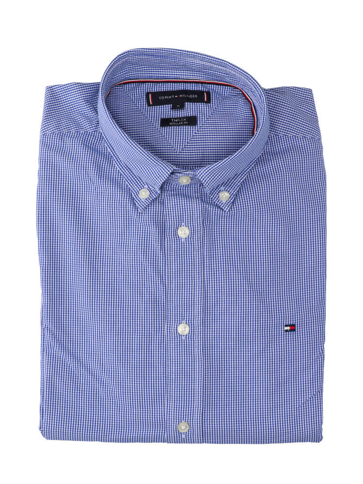 Blauw en wit katoenen hemd (regular fit) met lange mouwen Tommy Hilfiger