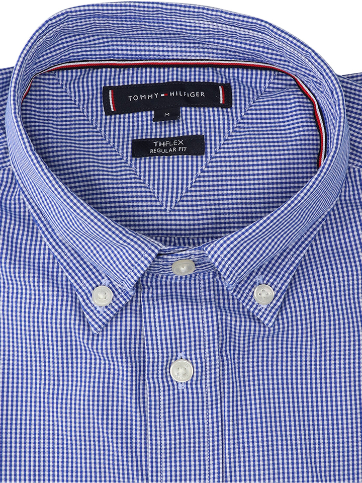 Blauw en wit katoenen hemd (regular fit) met lange mouwen Tommy Hilfiger