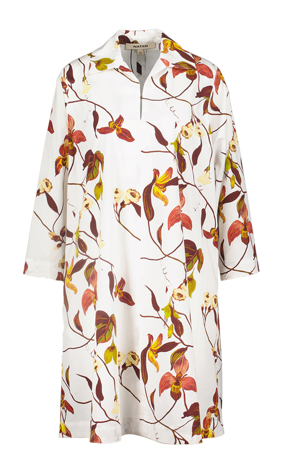 Ecru jurk met bruine bloemenprint Ezza Natan 