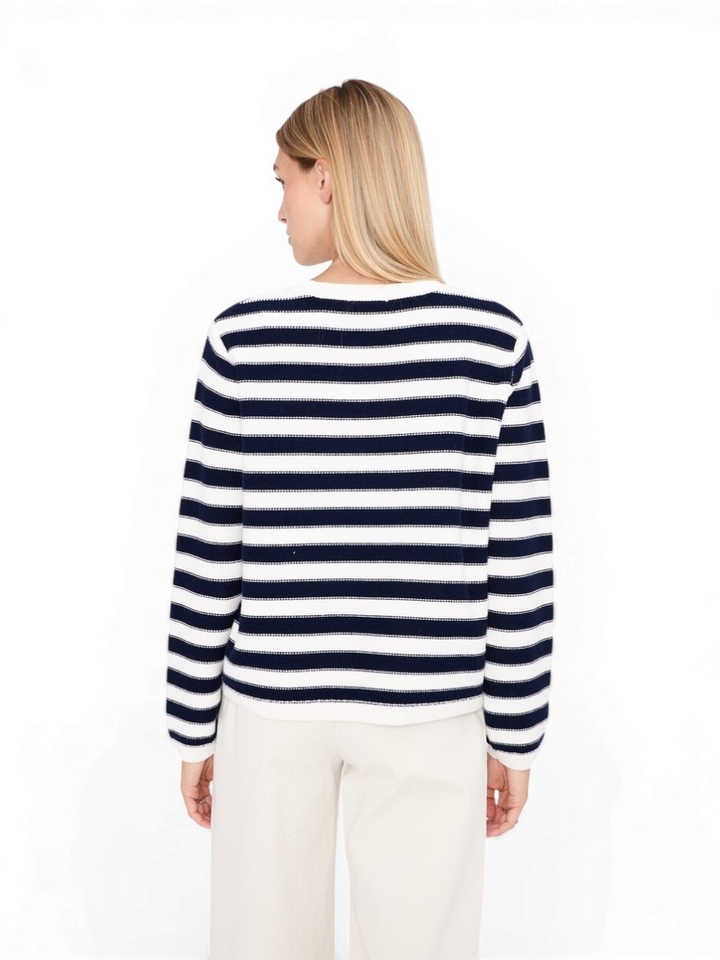 Blauw wit gestreepte trui met hart detail Custo Jeff 