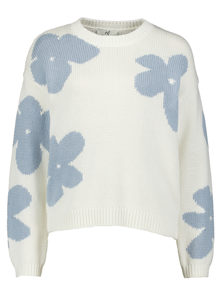 Ecru trui met lichtblauwe bloemenprint Chill Jeff 