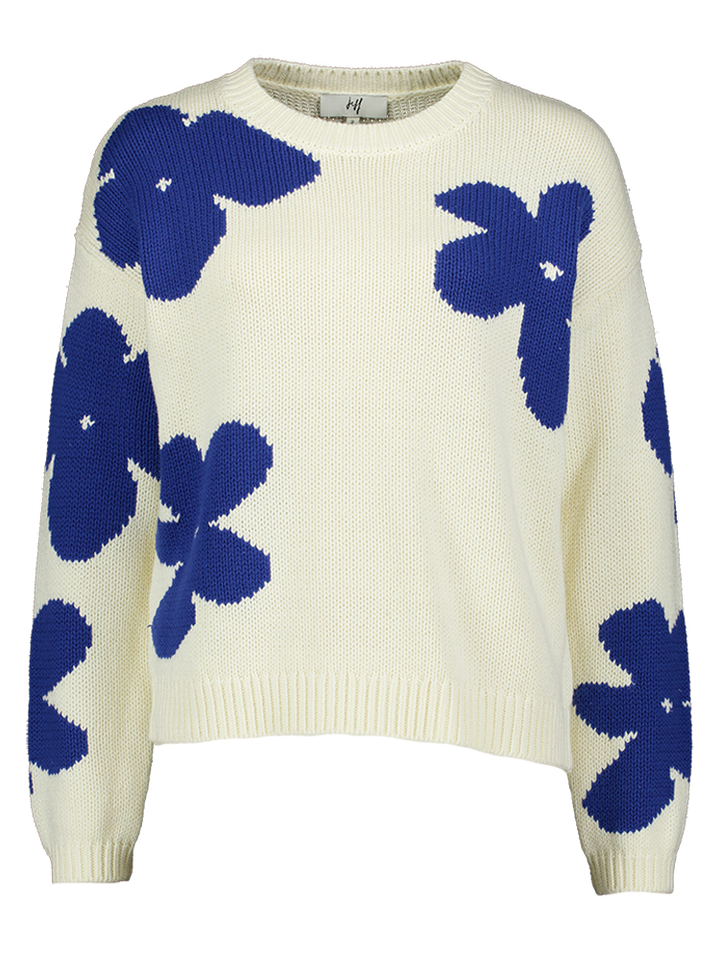 Ecru trui met blauwe bloemenprint Chill Jeff 