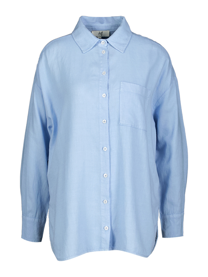 Blauwe linnen bloes Vicky Jeff