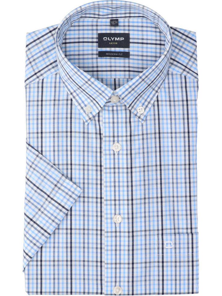 Wit katoenen hemd (regular fit) met ruiten en korte mouwen Olymp
