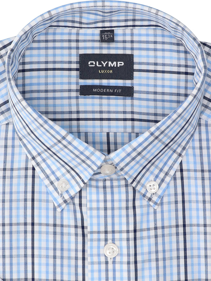 Wit katoenen hemd (regular fit) met ruiten en korte mouwen Olymp