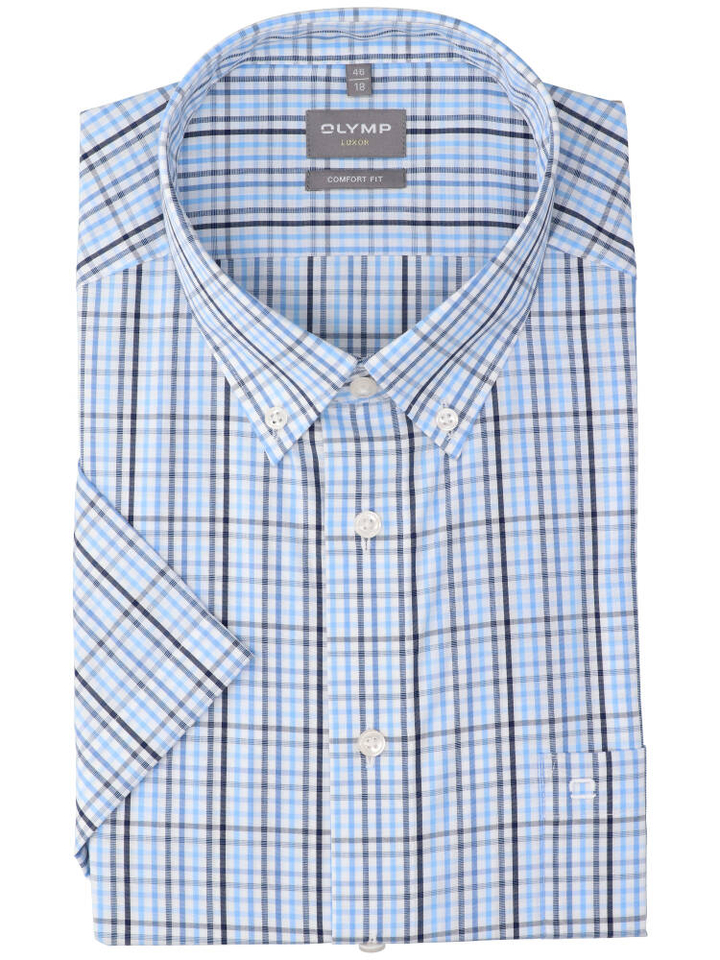 Wit katoenen hemd (regular fit) met ruiten en korte mouwen Olymp 