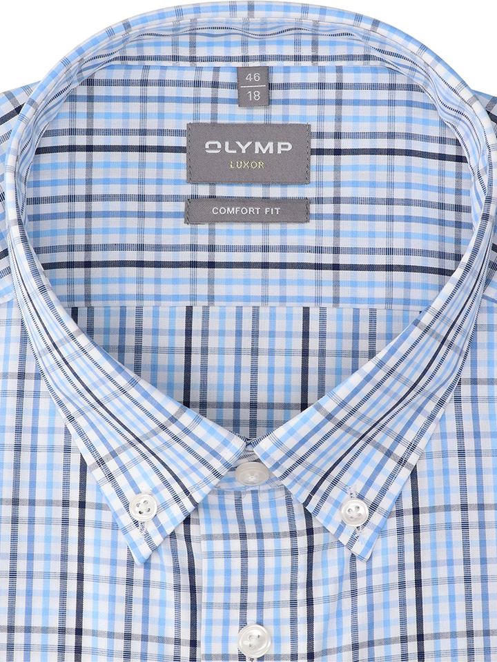 Wit katoenen hemd (regular fit) met ruiten en korte mouwen Olymp 