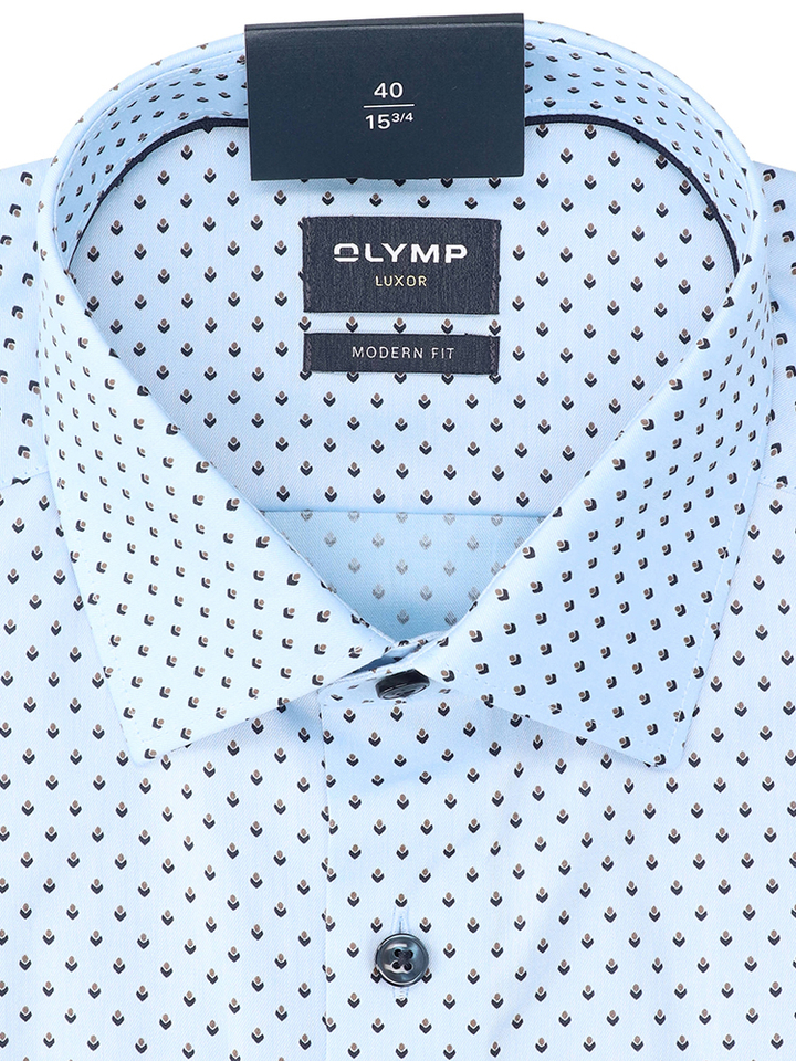 Lichtblauw katoenen hemd (modern fit) met details en korte mouwen Olymp 