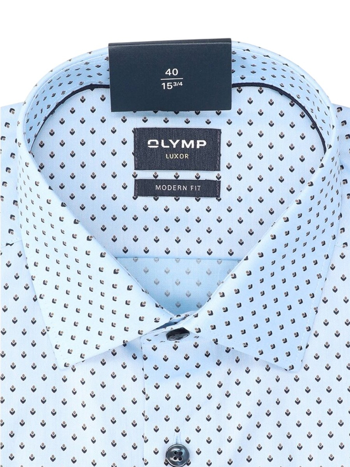 Lichtblauw katoenen hemd (modern fit) met details en korte mouwen Olymp