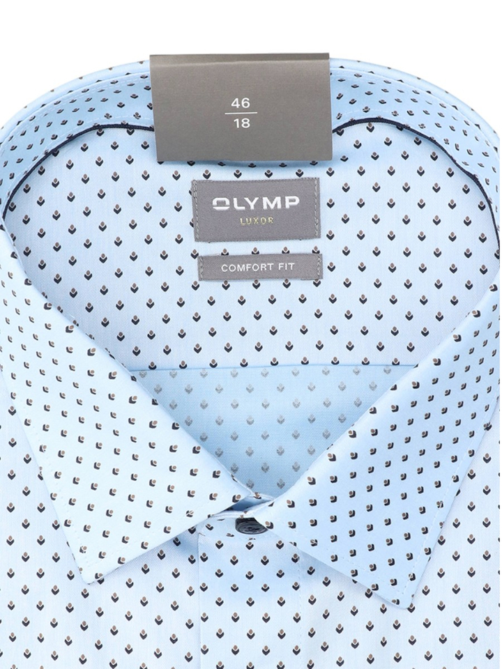 Lichtblauw katoenen hemd (comfort fit) met details en korte mouwen Olymp