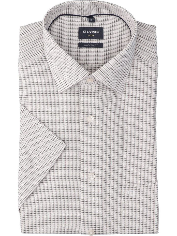 Wit katoenen hemd (regular fit) met details en korte mouwen Olymp