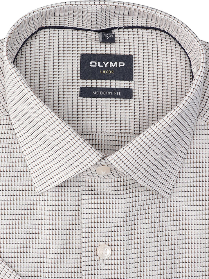 Wit katoenen hemd (regular fit) met details en korte mouwen Olymp