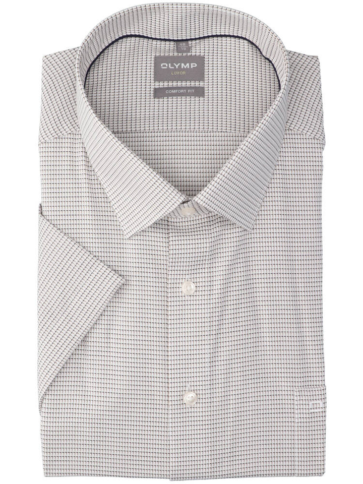 Beige katoenen hemd (regular fit) met details en korte mouwen Olymp 