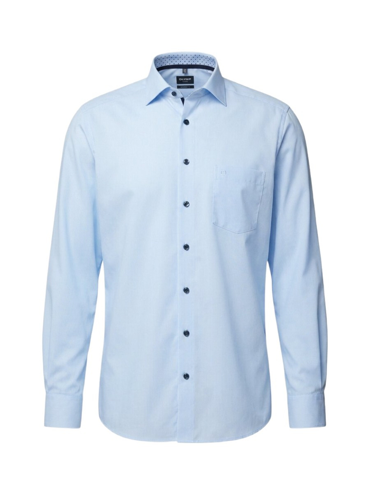 Blauw hemd met fijne streep (modern fit) met lange mouwen Olymp