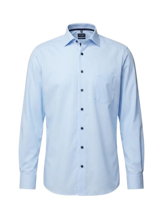 Blauw hemd met fijne streep (modern fit) met lange mouwen Olymp