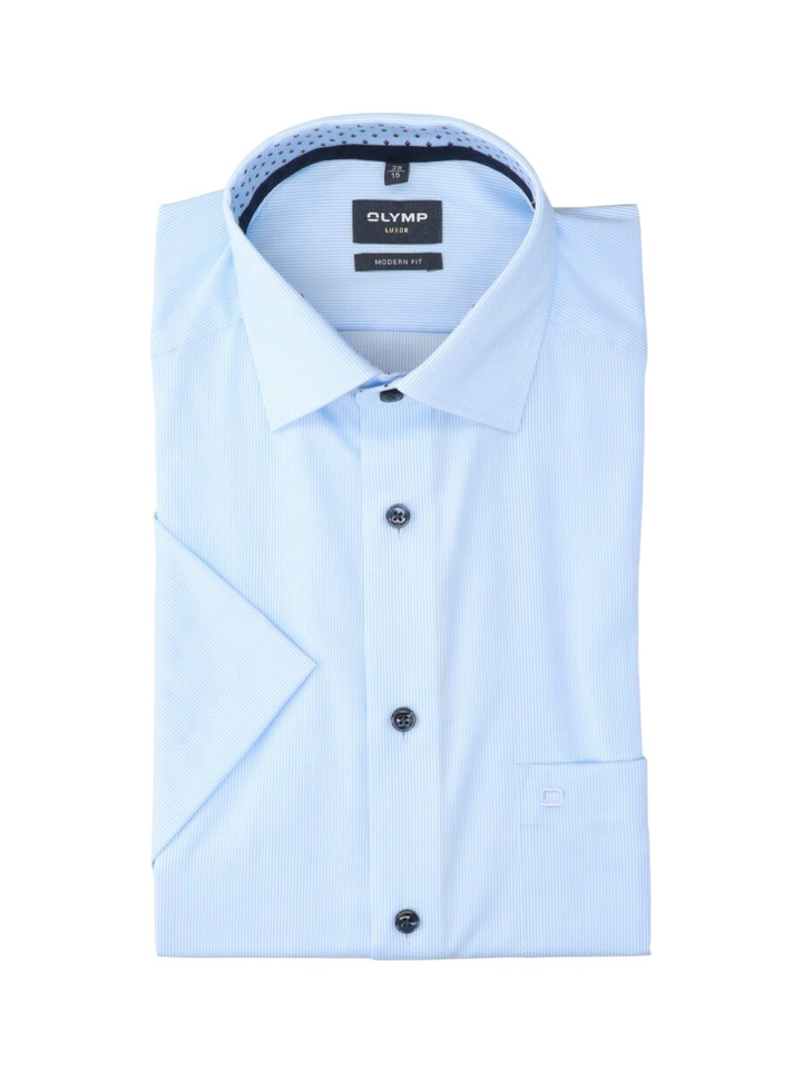 Blauw hemd met fijne streep (modern fit) met lange mouwen Olymp