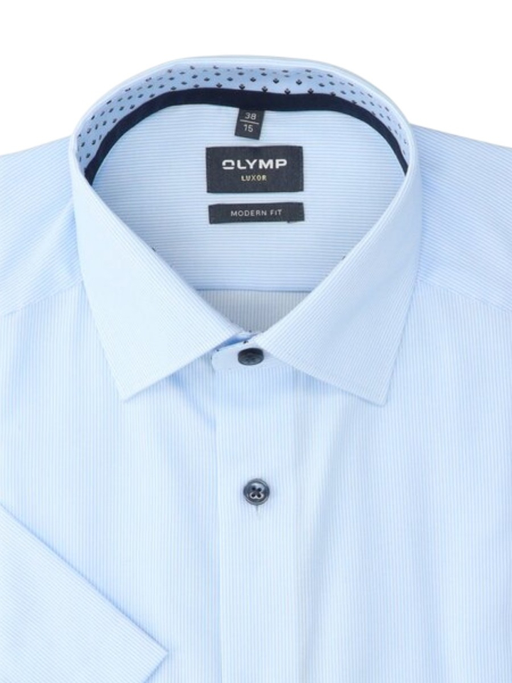 Blauw hemd met fijne streep (modern fit) met lange mouwen Olymp