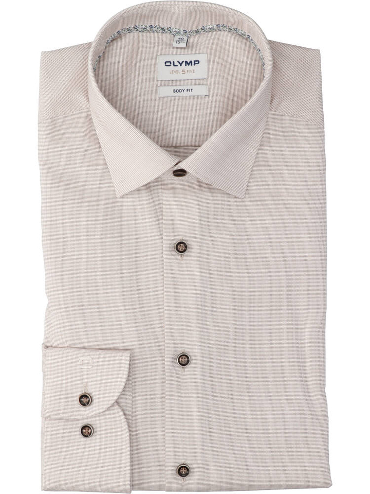 Lichtbruine katoenen hemd (regular fit) met lange mouwen Olymp 