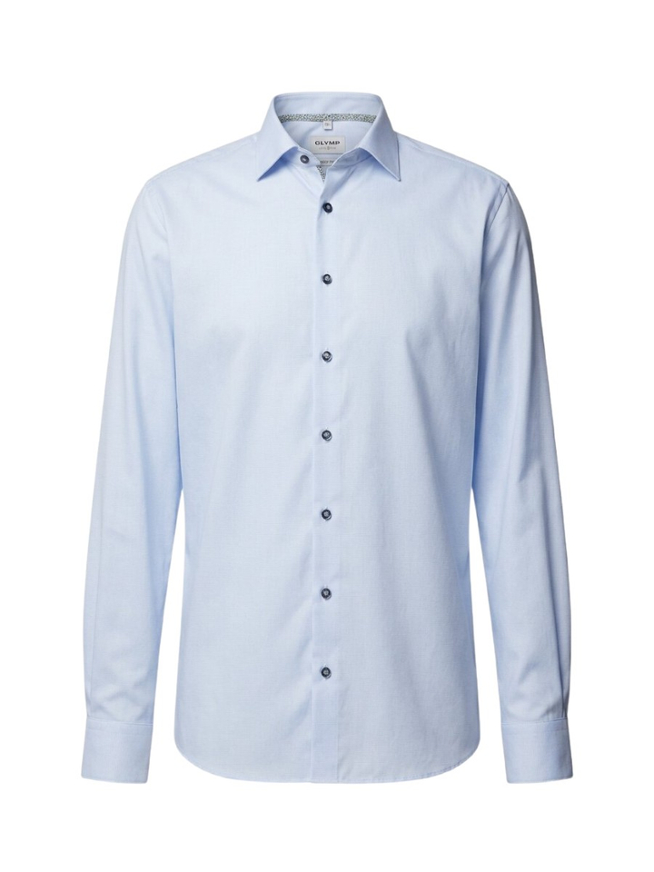 Lichtblauwe katoenen hemd (regular fit) met detail en extra lange mouwen Olymp