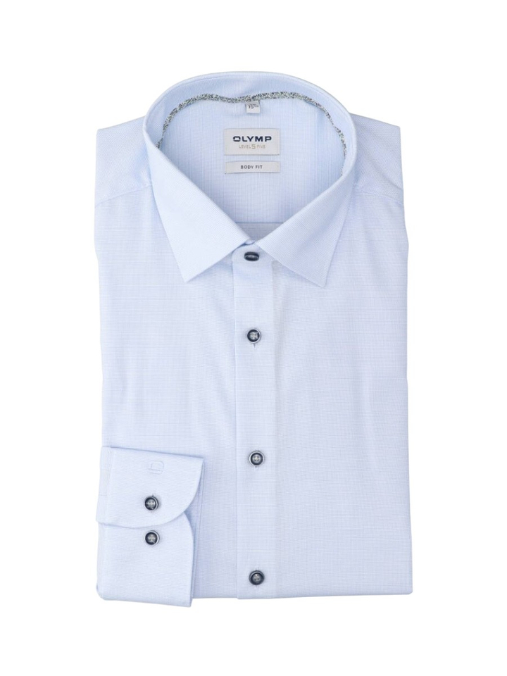 Lichtblauwe katoenen hemd (regular fit) met detail en extra lange mouwen Olymp