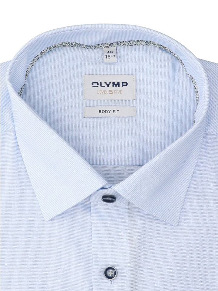 Lichtblauwe katoenen hemd (regular fit) met detail en extra lange mouwen Olymp