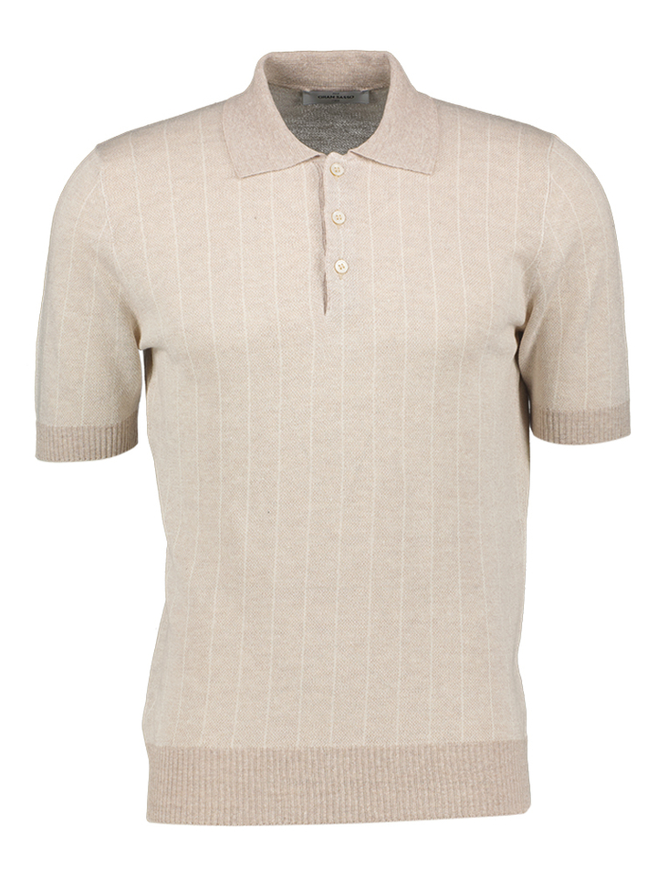 Beige linnen polo met fijne krijtstreep Gran Sasso 