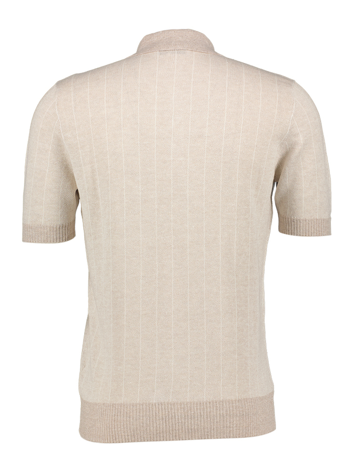 Beige linnen polo met fijne krijtstreep Gran Sasso 